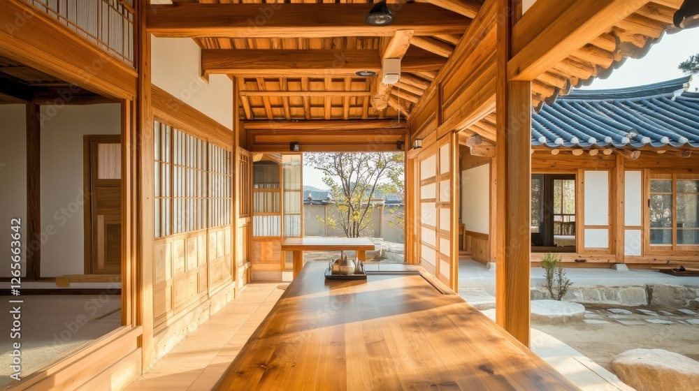 Traditional korean house architecture showcases intricate woodwork and design Traditional korean house architecture showcases intricate woodwork and design