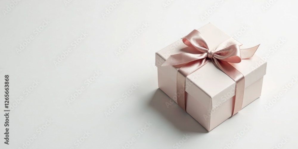 A delicately tied rose-gold ribbon adorns a pale pink gift box, a symbol of thoughtful presentation and celebratory gifting.