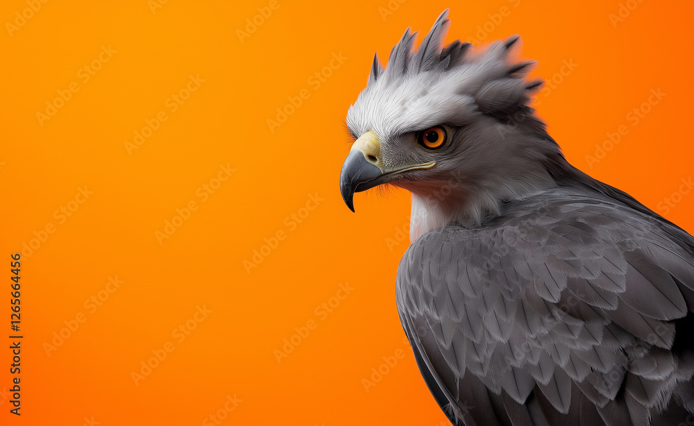 Obraz premium A majestic eagle with sharp eyes and striking orange and white feathers against a bold orange background.