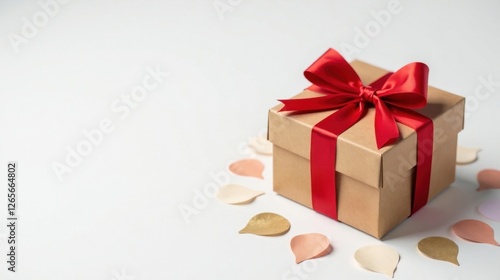 Wallpaper Mural A thoughtfully presented gift box adorned with a vibrant red ribbon, surrounded by delicate confetti, conveys a sense of celebration and joy. Torontodigital.ca