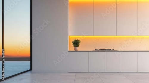 Sleek futuristic luxury twostory kitchen with AIintegrated cooking technology and smart glass surfaces photo