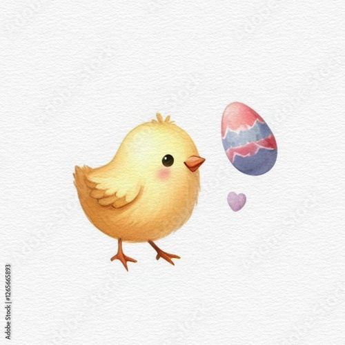 Cute watercolour easter chick with egg