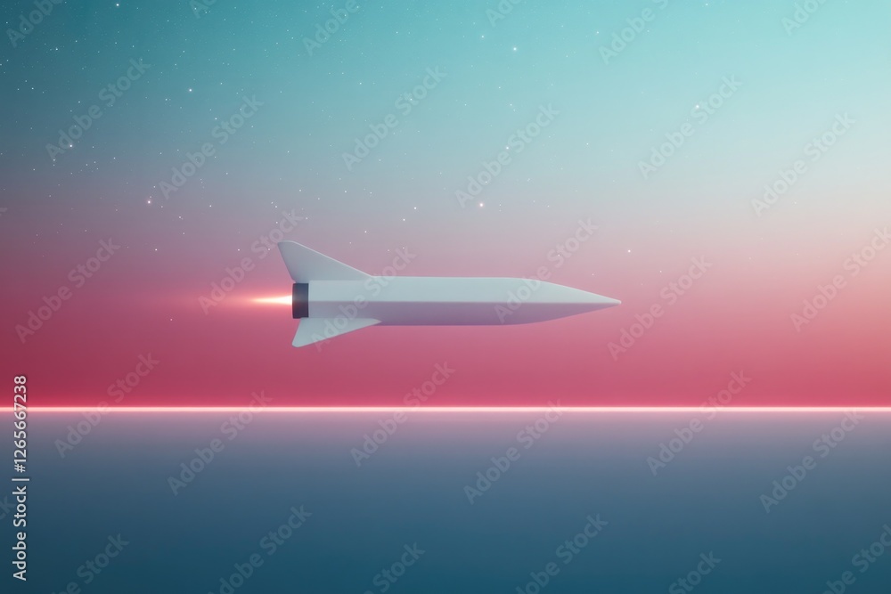 retro-style spacecraft hovering over neon-lit landscape surrounded by stars and glowing horizon with ample copy space retro-style spacecraft hovering over neon-lit landscape surrounded by stars and glowing horizon with ample copy space