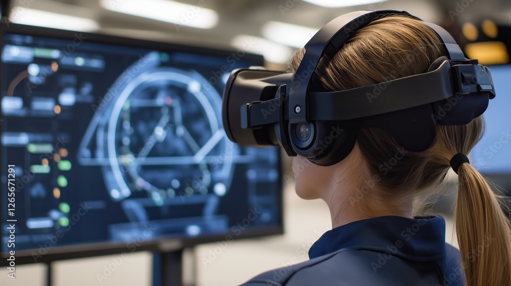 Advanced virtual reality training session in technology-focused workspace