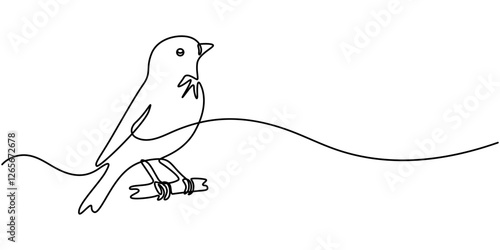 bird on branches continuous one line drawing, Bird on a branch. Continuous one line drawing, Illustrated line drawing of a male American, Bird and branch symbol of peace and freedom in simple pro.