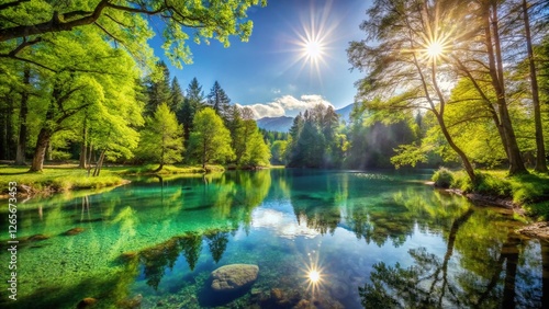 Crystal-Clear Spring Water in a Small Lake, Idyllic Nature Scene, Refreshing Mountain Lake