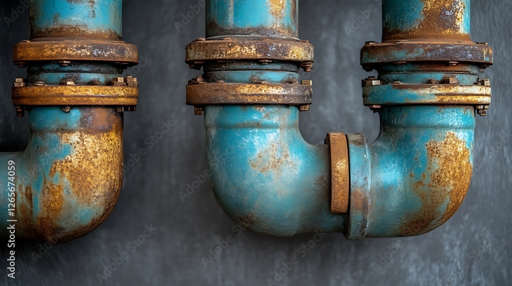 Rusty Blue Pipes Industrial Setting Aged Metal