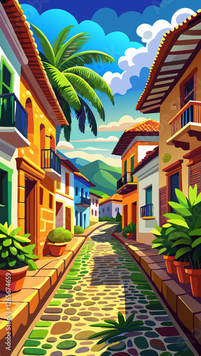 tropical resort with palm trees