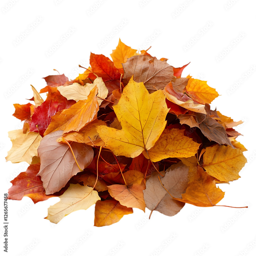 Pile of Colorful Autumn Leaves Isolated on White Background for Fall Season Pile of Colorful Autumn Leaves Isolated on White Background for Fall Season