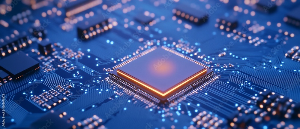 Illuminated central processing unit on circuit board for technology Illuminated central processing unit on circuit board for technology