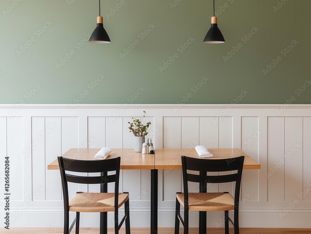 Scandinavianinspired twostory restaurant with neutral tones, clean lines, and a warm, welcoming atmosphere Scandinavianinspired twostory restaurant with neutral tones, clean lines, and a warm, welcoming atmosphere