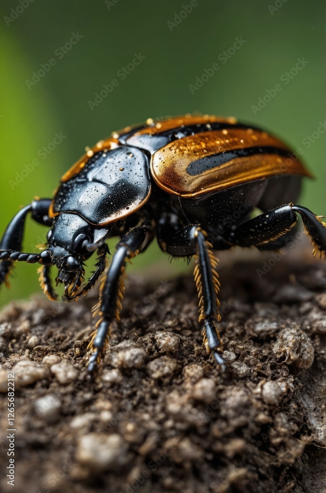 A close-up of a vibrant beetle with distinct orange and black markings on a textured surface. A close-up of a vibrant beetle with distinct orange and black markings on a textured surface.