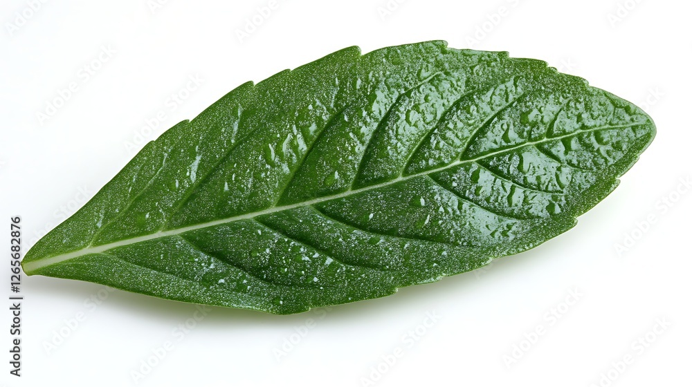 Single Dew Covered Green Leaf Isolated On White Background Single Dew Covered Green Leaf Isolated On White Background