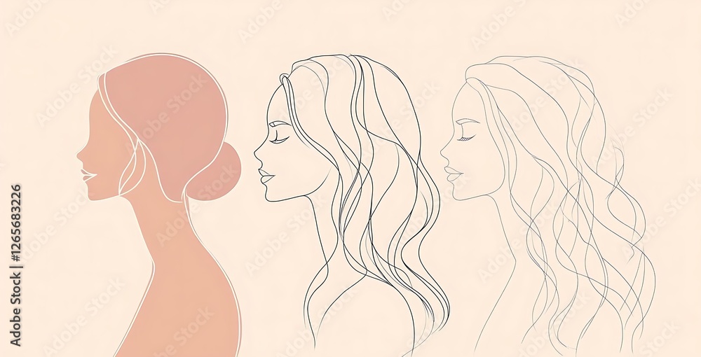 Minimalist line art set featuring three abstract female shapes Minimalist line art set featuring three abstract female shapes