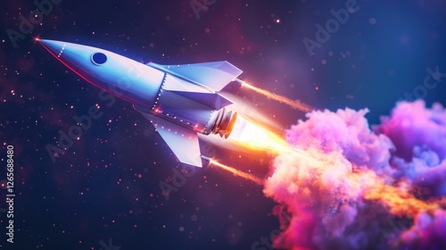 Wallpaper Mural Cosmic Launch: A Rocket's Journey Through Vibrant Nebulae Torontodigital.ca