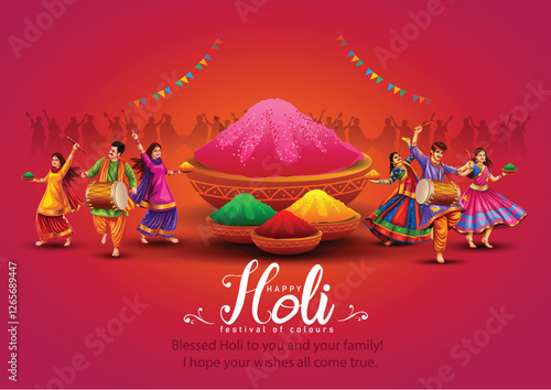 Happy Holi festival of India background. group of people celebrating Holi. abstract vector illustration banner design