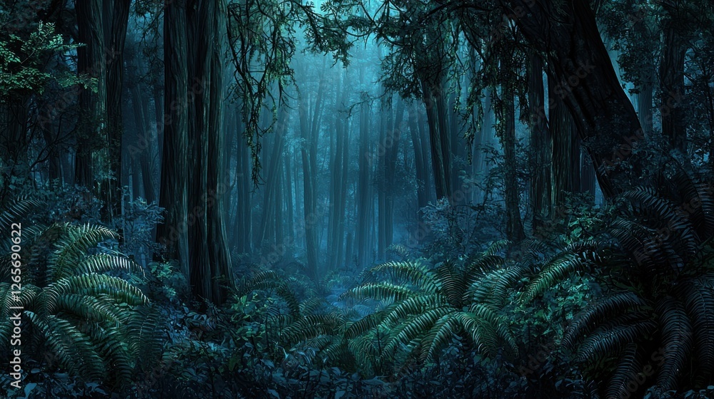 Fototapeta premium Misty, dark forest path, tranquil scene