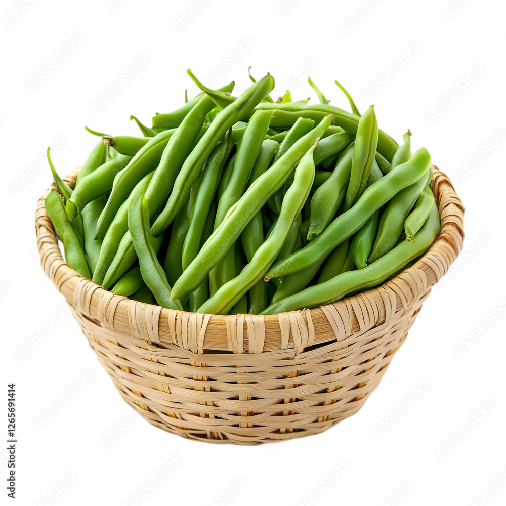 Fresh Green Beans in a Bamboo Basket Harvest Fresh Green Beans in a Bamboo Basket Harvest