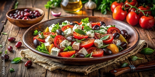 Wallpaper Mural Delicious Greek Salad with Feta & Tomatoes - Low Light Photography Torontodigital.ca