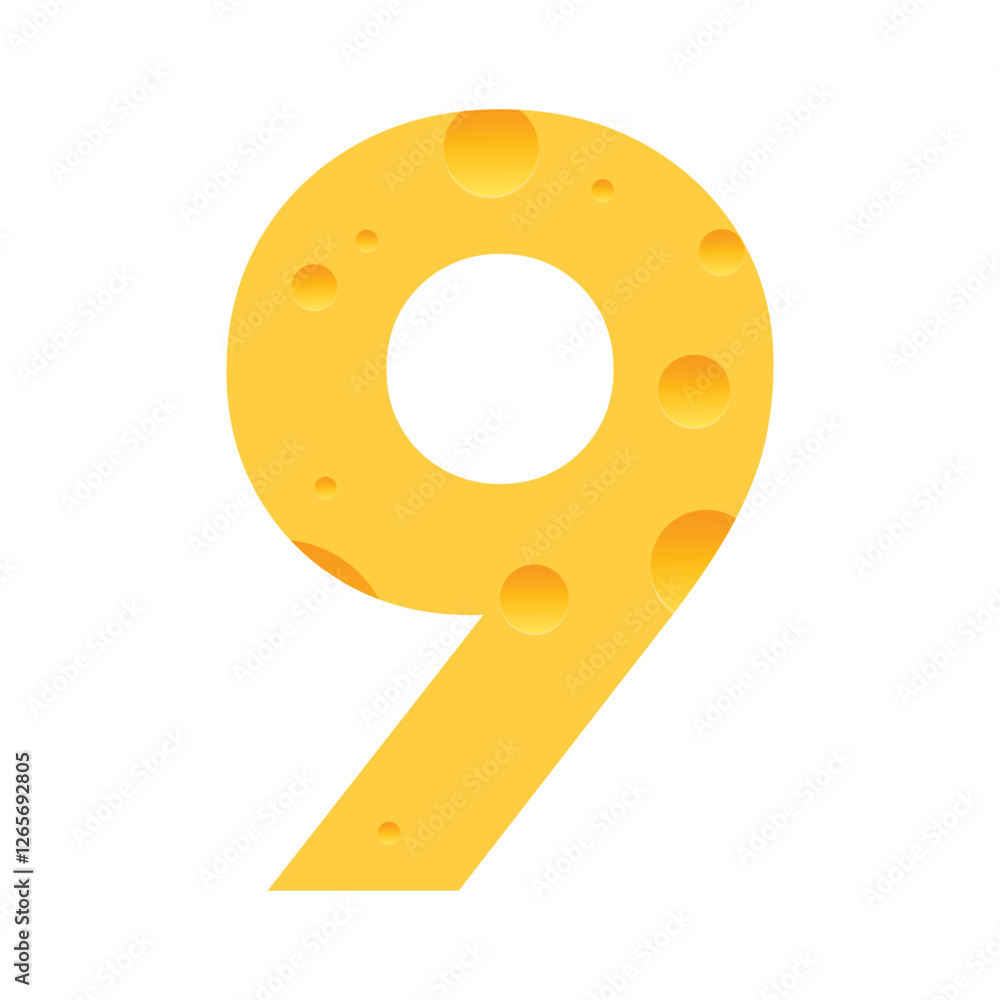 Obraz premium Cheese number nine symbol isolated on white