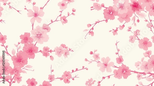 Pink Cherry Blossoms Watercolor Pattern