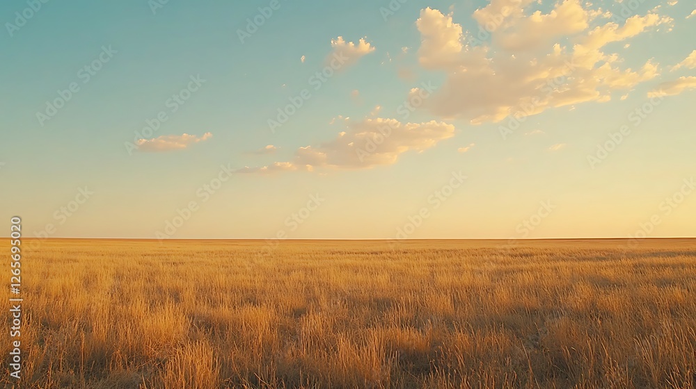Obraz premium Golden Grassland Under a Peaceful Sunset Sky