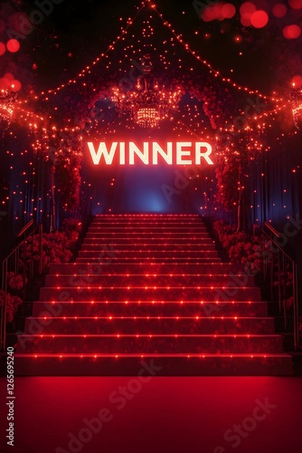 Glowing Red Carpet Scene with Prestigious 'WINNER' Text for VIP Event