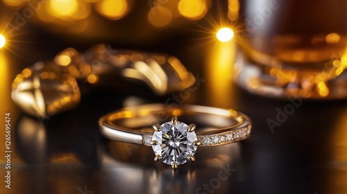High End Luxury Jewelry Showcasing Elegant Diamond Rings and Sophisticated Gold Accessories in Soft Lighting