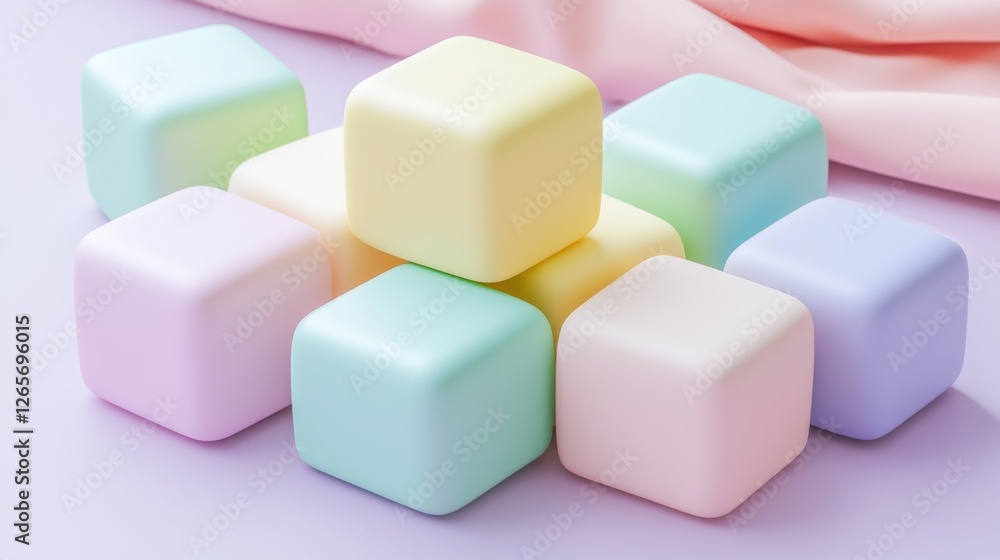 Fototapeta premium Pastel colored cubes stacked on a soft background