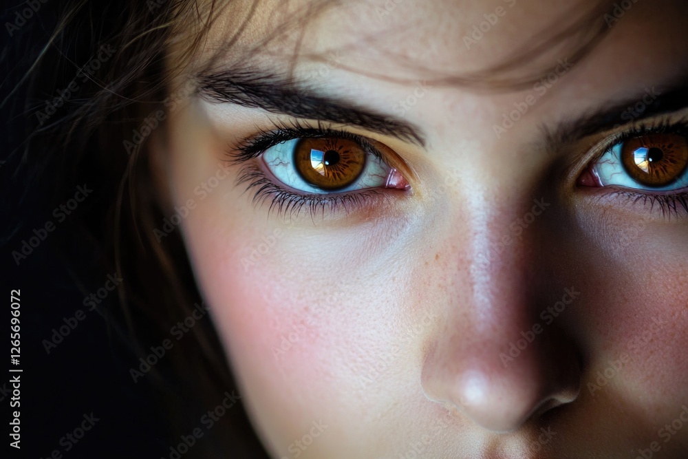Close-up shot of a person's face with distinctive brown eyes Close-up shot of a person's face with distinctive brown eyes