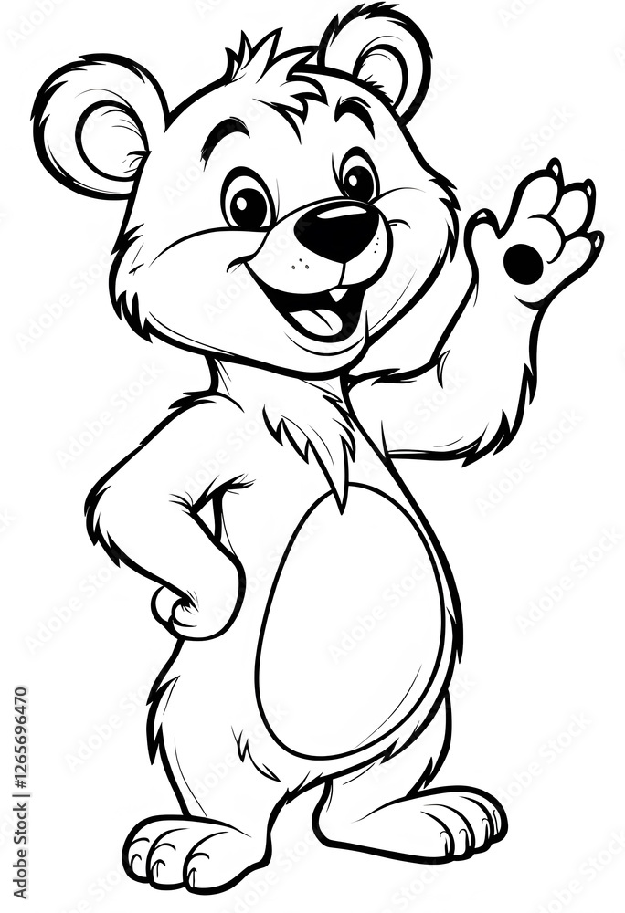 Naklejka premium Friendly Cartoon Bear Line Drawing for Kids Coloring Book Pages