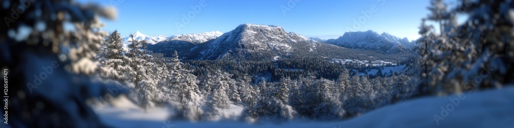 Aerial view of a snow-capped mountain range from a distance, ideal for winter or outdoor-themed projects Aerial view of a snow-capped mountain range from a distance, ideal for winter or outdoor-themed projects