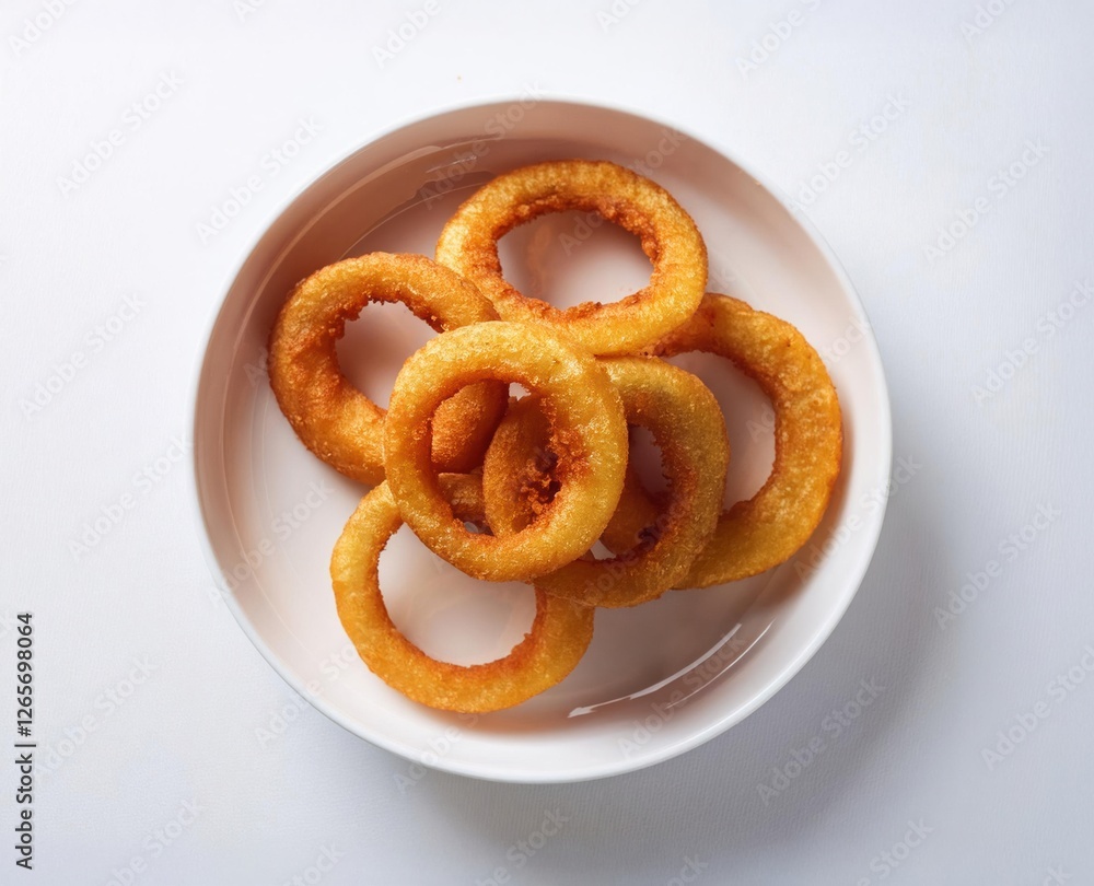 onion rings in a white plate, crispy fresh onion rings