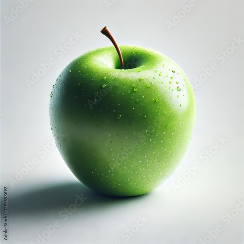 Fresh green apple isolated on a white background, crisp and vibrant fruit close-up, perfect for food promo
 photo