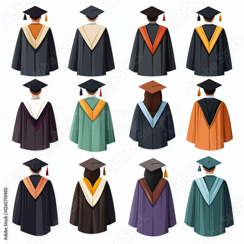 half simple vector art graduation robes seperated back view elements in different variety colors elements clip art clipart white background