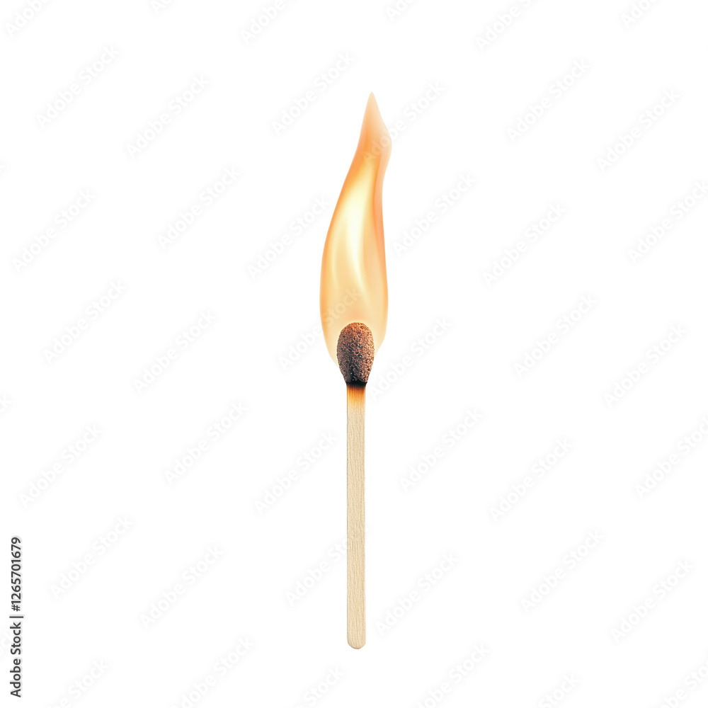 Matchstick with a flame, isolated on a white background.