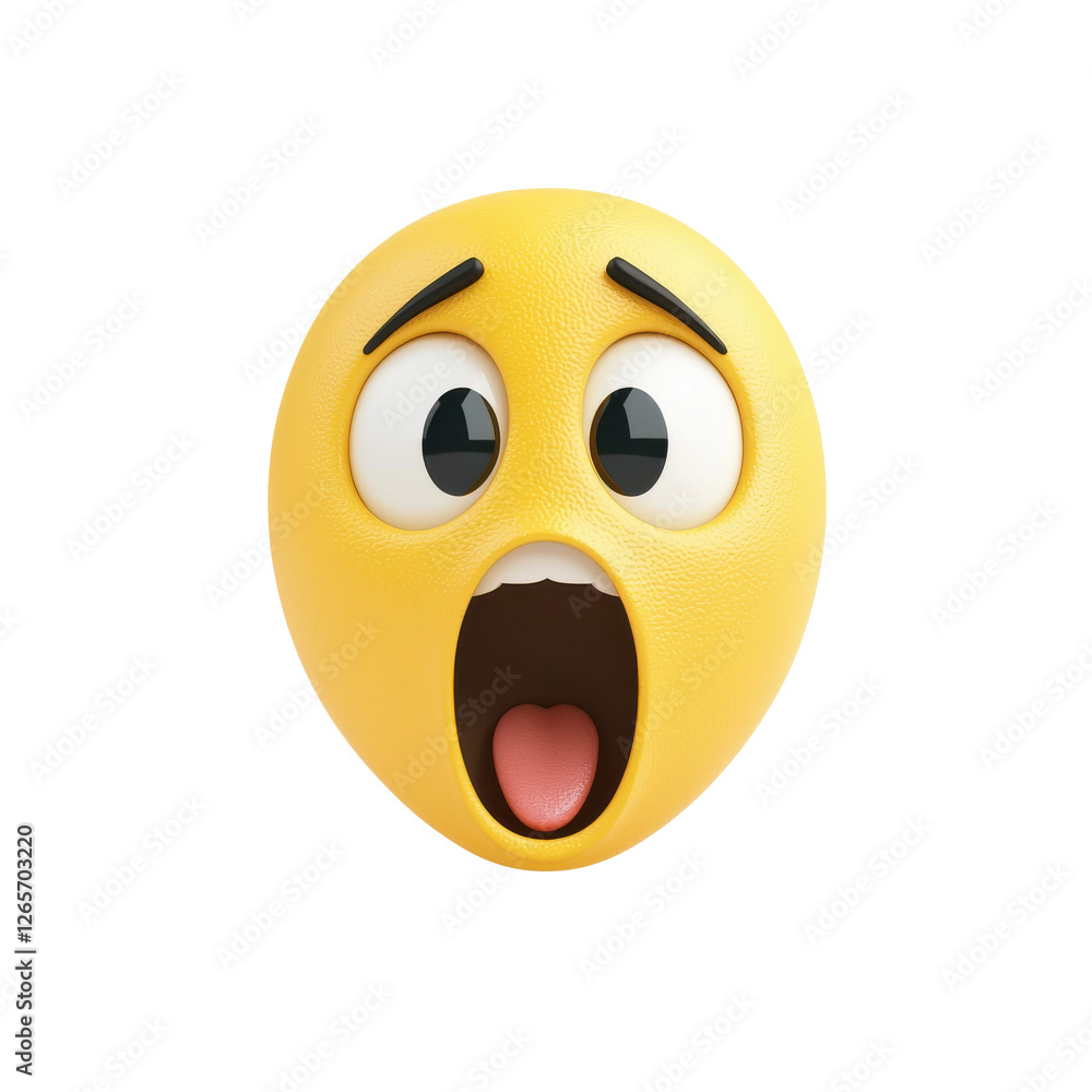 Fototapeta premium Surprised emoji face with wide-open eyes and mouth, white isolate background.
