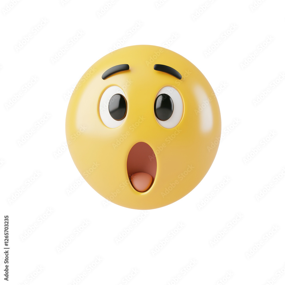 Fototapeta premium Surprised emoji with mouth open and expressive eyes on a white isolated background.
