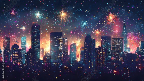 Wallpaper Mural Captivating cityscape illuminated by a stunning display of colorful fireworks bursting across the night sky over the towering skyscrapers of a vibrant metropolitan landscape Torontodigital.ca
