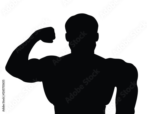  Sport man strong arms. Body builder athlete showing muscles. Man silhouette of a strong man, athlete icon. Body building muscles. Bodybuilder icon. Vector illustration.