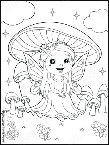 Black and white fairy coloring pages for kids. Children's coloring books with cute cartoon fairy characters, fun and educational materials for kindergarten.
