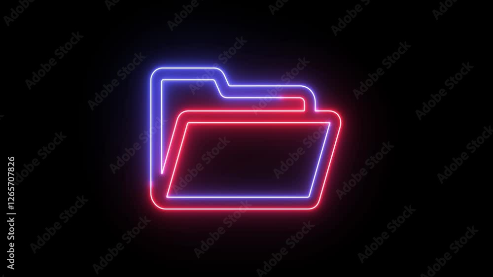 Neon file icon on black background. Glowing Neon Document Folder Icon on black background.4k Neon file icon on black background. Glowing Neon Document Folder Icon on black background.4k