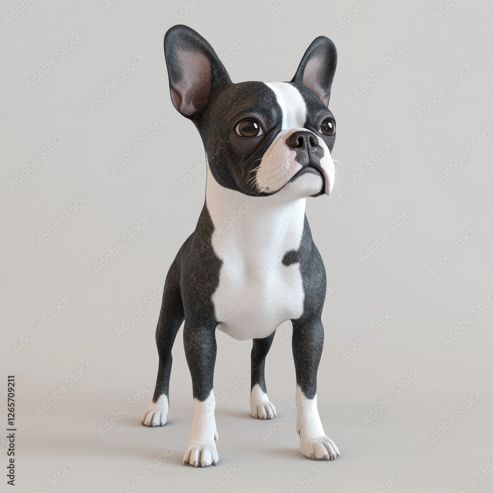 Confident Boston Terrier in Strong Stance with 3D Design Confident Boston Terrier in Strong Stance with 3D Design