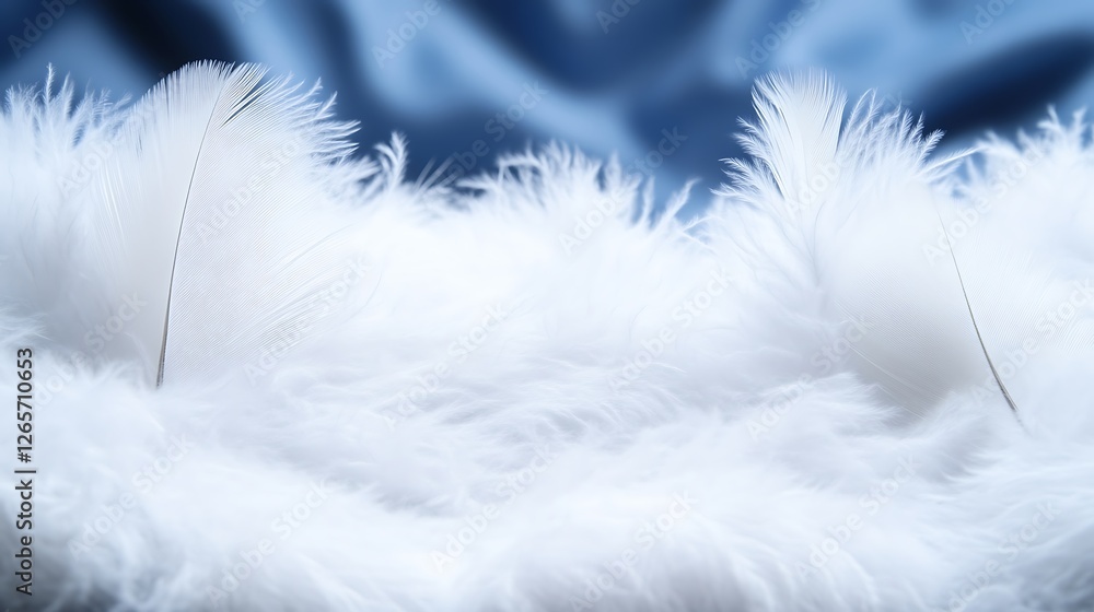 Fototapeta premium Two White Feathers Resting in Soft White Down