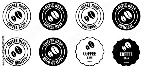 Coffee bean insignia collection set on white background. Coffee bean vintage logo set for branding and packaging. Premium quality coffee bean stamp design set.  Coffee seed. Vector illustration