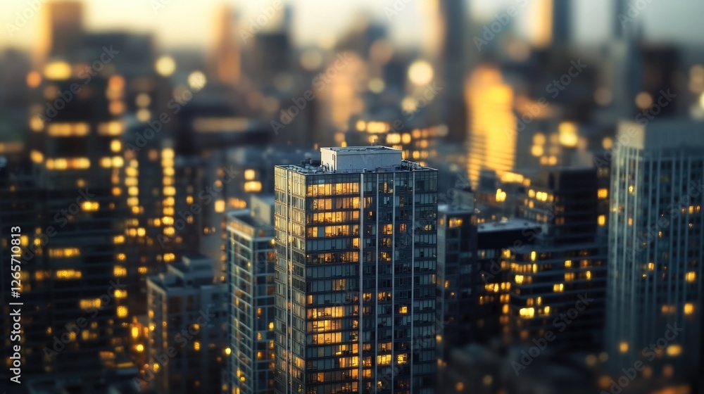 High-rise building view of city skyline at night, urban landscape