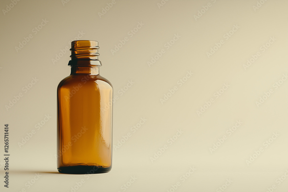 Amber glass dropper bottle on a soft beige background, ideal for essential oils or herbal extracts Amber glass dropper bottle on a soft beige background, ideal for essential oils or herbal extracts