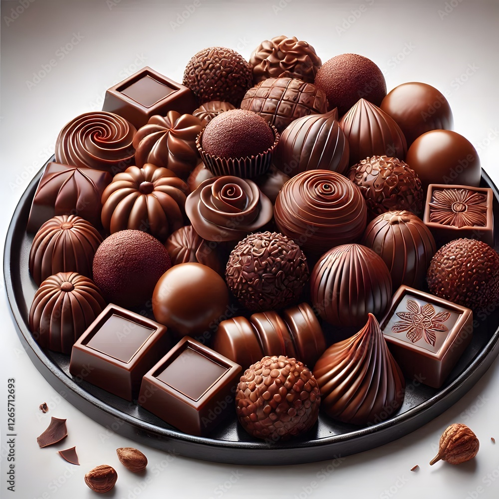 Chocolate Truffle Collection Isolated on White - Assorted dark chocolate truffles showing luxury confection on white background. Chocolate Truffle Collection Isolated on White - Assorted dark chocolate truffles showing luxury confection on white background.