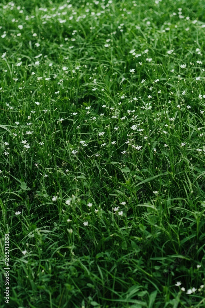 Field of daisies in green grass, nature background, for naturalistic projects Field of daisies in green grass, nature background, for naturalistic projects