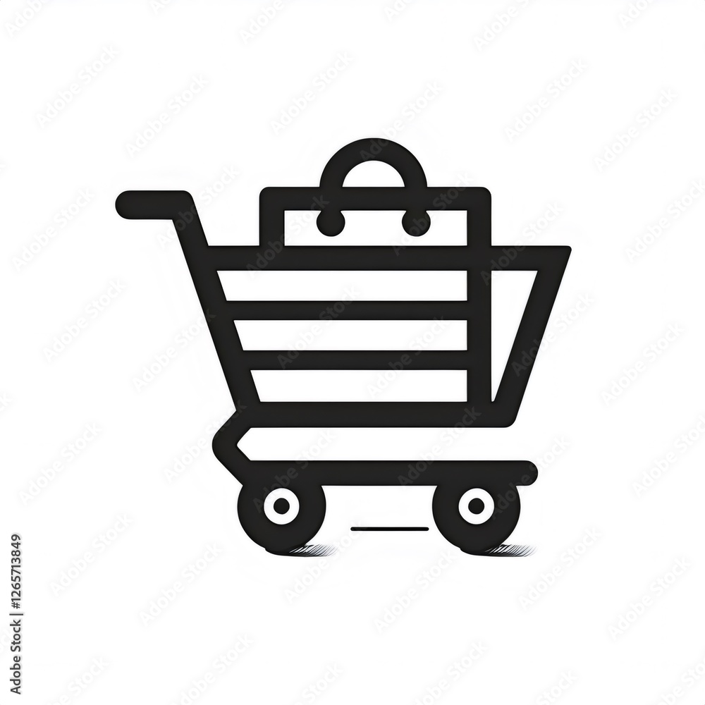 Quick shopping cart carrying bag racing through digital marketplace, symbolizing e commerce momentum